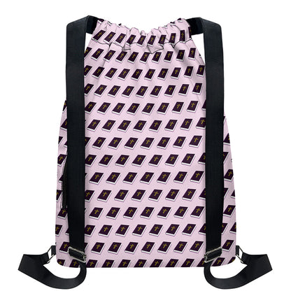 Purple Holy Bible Pattern Print Drawstring Backpack