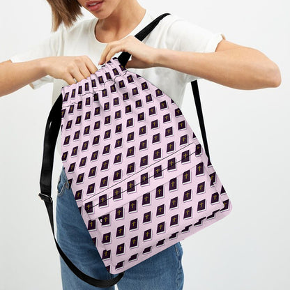 Purple Holy Bible Pattern Print Drawstring Backpack