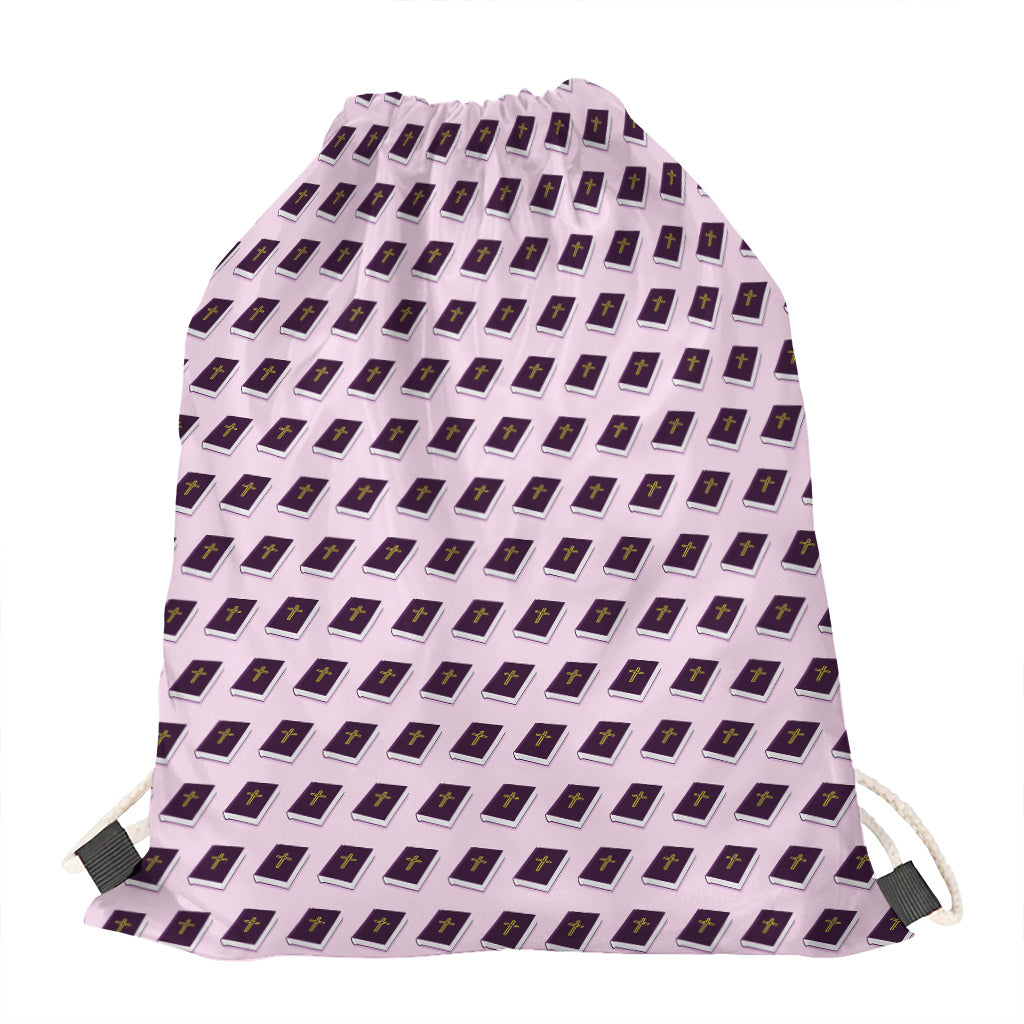 Purple Holy Bible Pattern Print Drawstring Bag