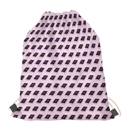 Purple Holy Bible Pattern Print Drawstring Bag
