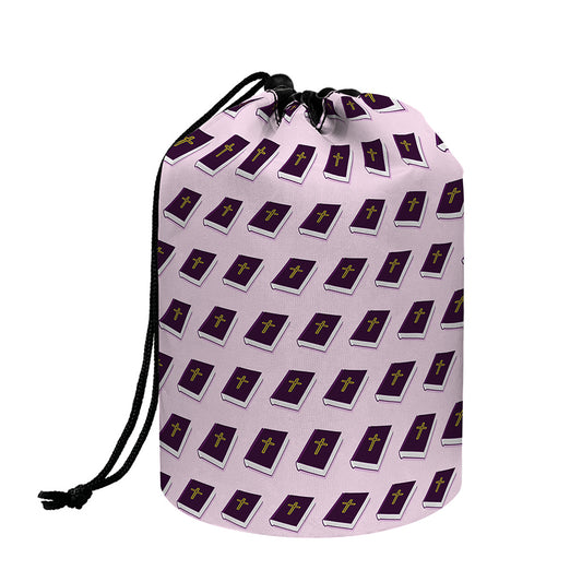 Purple Holy Bible Pattern Print Drawstring Makeup Bag