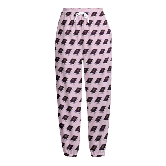 Purple Holy Bible Pattern Print Fleece Lined Knit Pants