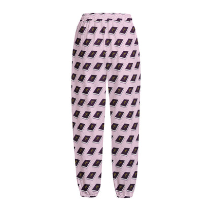 Purple Holy Bible Pattern Print Fleece Lined Knit Pants