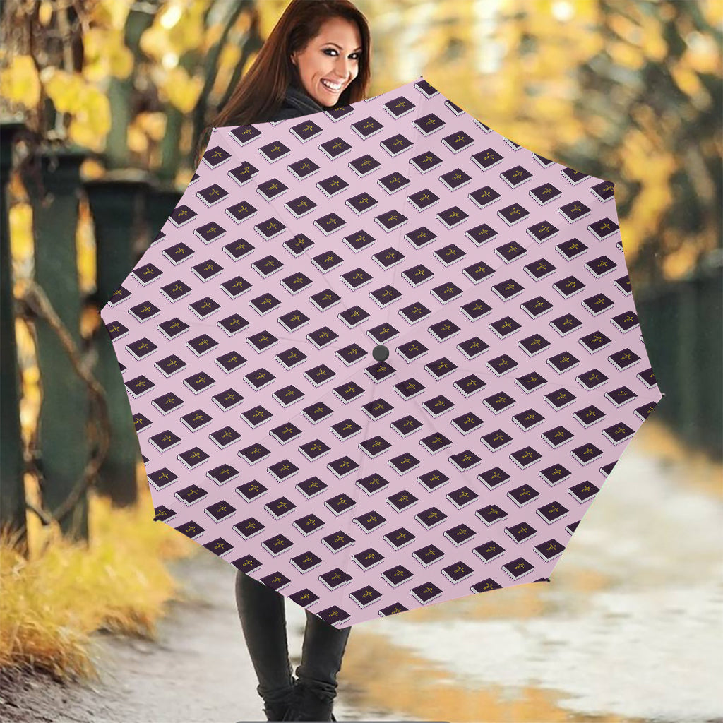 Purple Holy Bible Pattern Print Foldable Umbrella