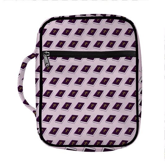 Purple Holy Bible Pattern Print Front Pocket Bible Bag