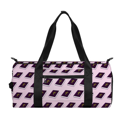 Purple Holy Bible Pattern Print Gym Bag