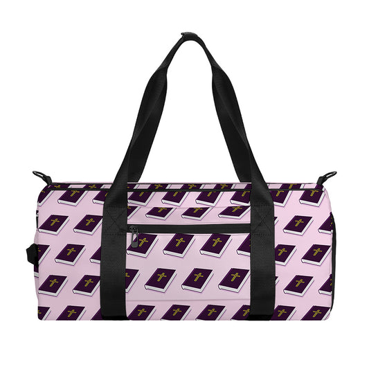 Purple Holy Bible Pattern Print Gym Bag