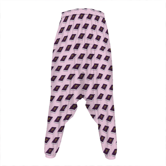 Purple Holy Bible Pattern Print Hammer Pants