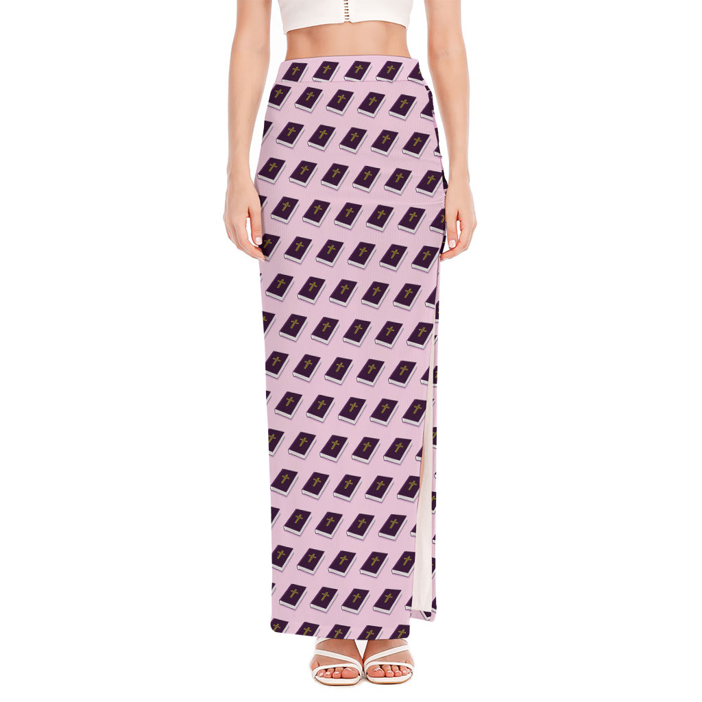 Purple Holy Bible Pattern Print High Slit Maxi Skirt