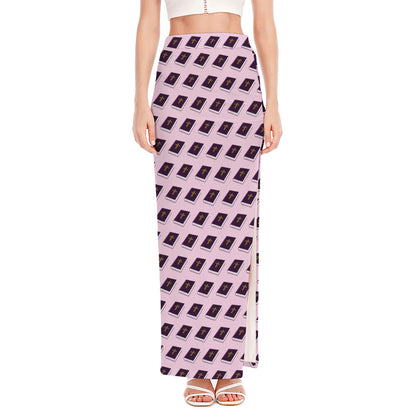 Purple Holy Bible Pattern Print High Slit Maxi Skirt