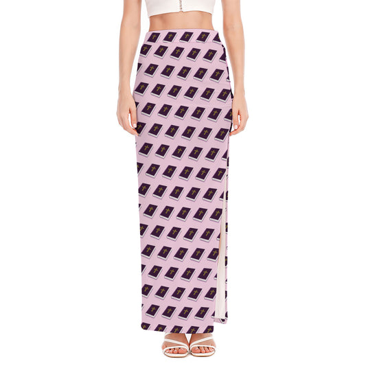 Purple Holy Bible Pattern Print High Slit Maxi Skirt