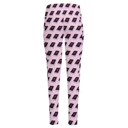 Purple Holy Bible Pattern Print High-Waisted Pocket Leggings