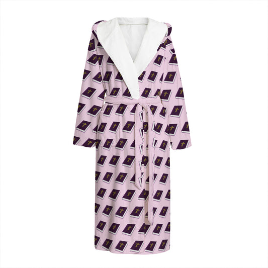 Purple Holy Bible Pattern Print Hooded Bathrobe
