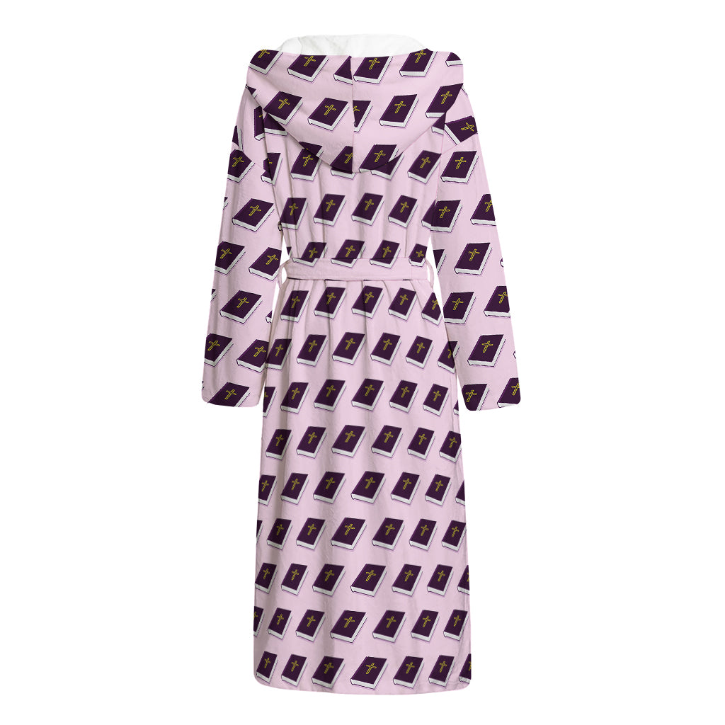 Purple Holy Bible Pattern Print Hooded Bathrobe