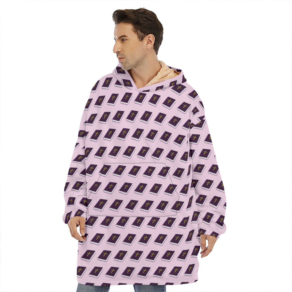 Purple Holy Bible Pattern Print Hoodie Blanket