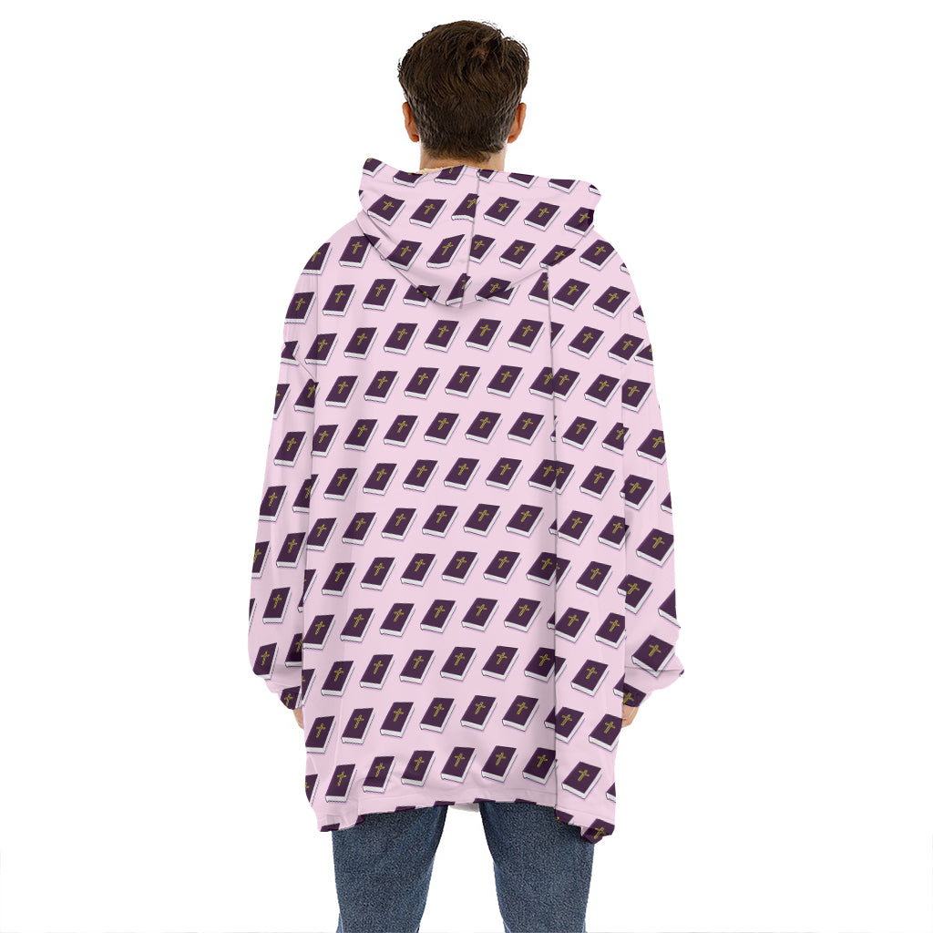 Purple Holy Bible Pattern Print Hoodie Blanket