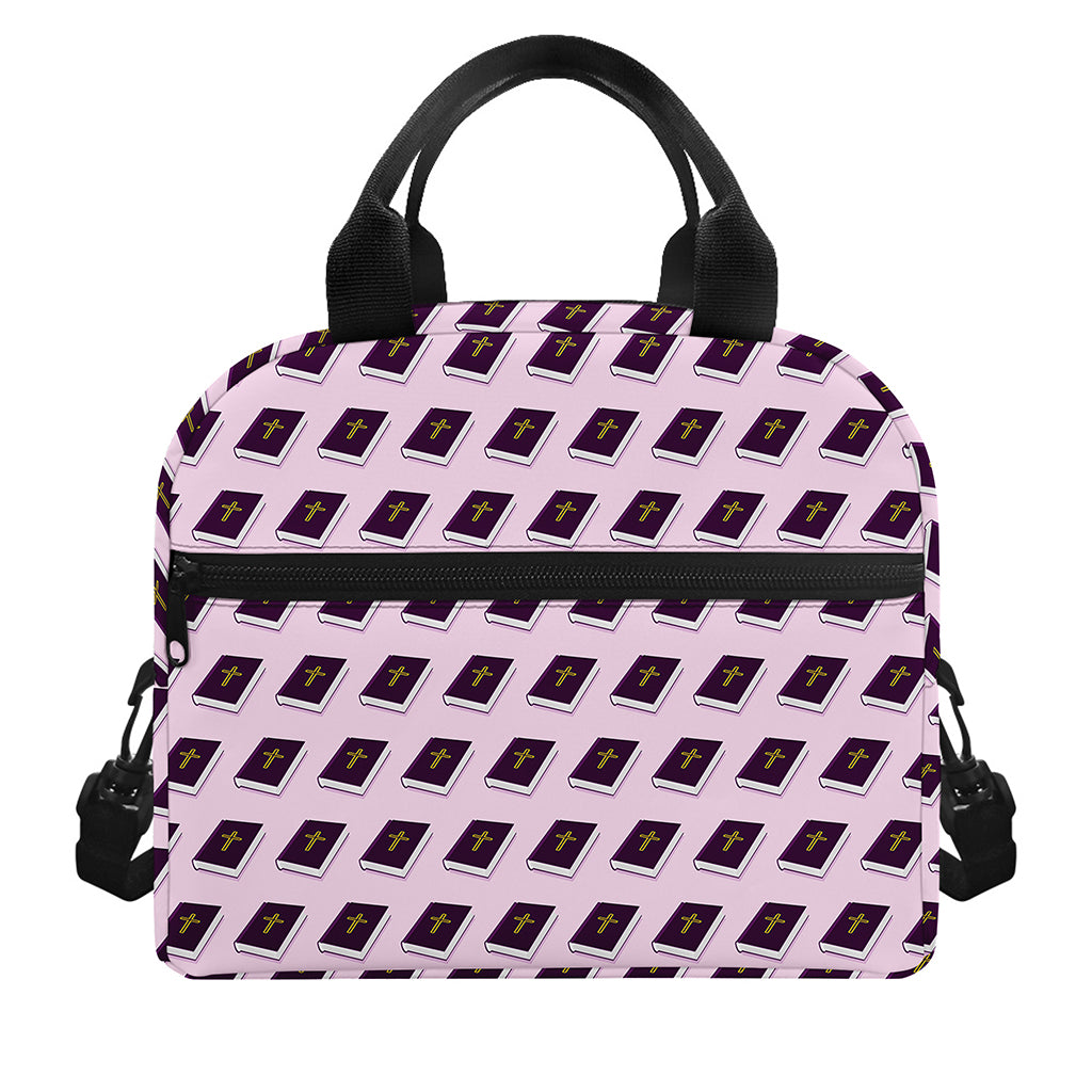 Purple Holy Bible Pattern Print Insulated Lunch Bag