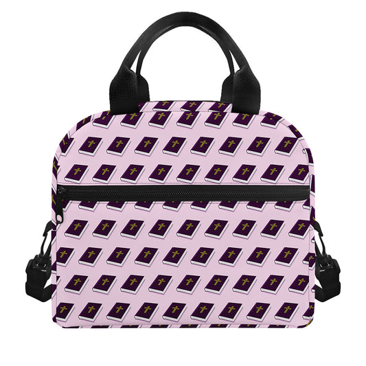Purple Holy Bible Pattern Print Insulated Lunch Bag
