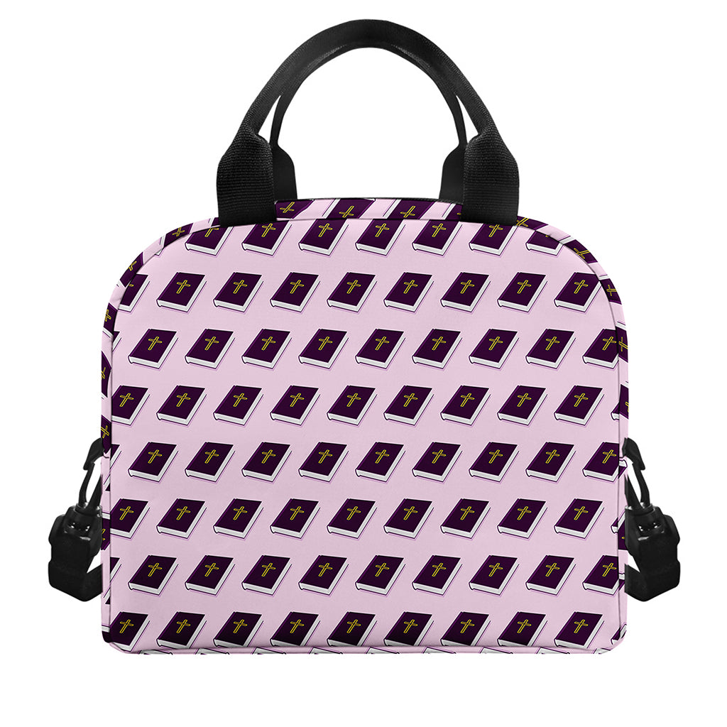 Purple Holy Bible Pattern Print Insulated Lunch Bag