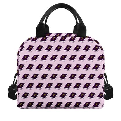 Purple Holy Bible Pattern Print Insulated Lunch Bag