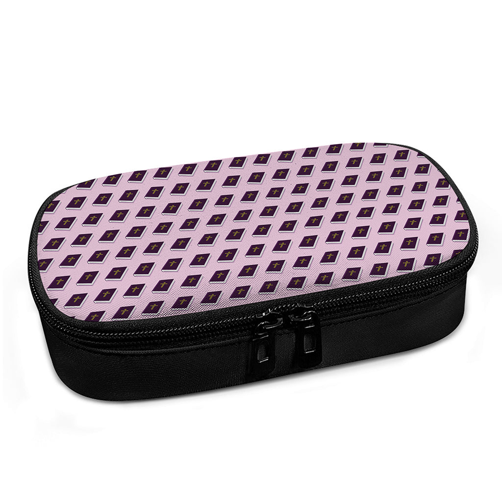 Purple Holy Bible Pattern Print Insulin Cooler Travel Case