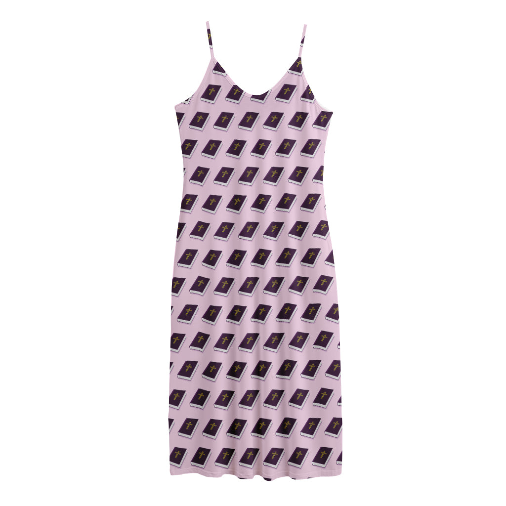 Purple Holy Bible Pattern Print Jersey Midi Cami Dress