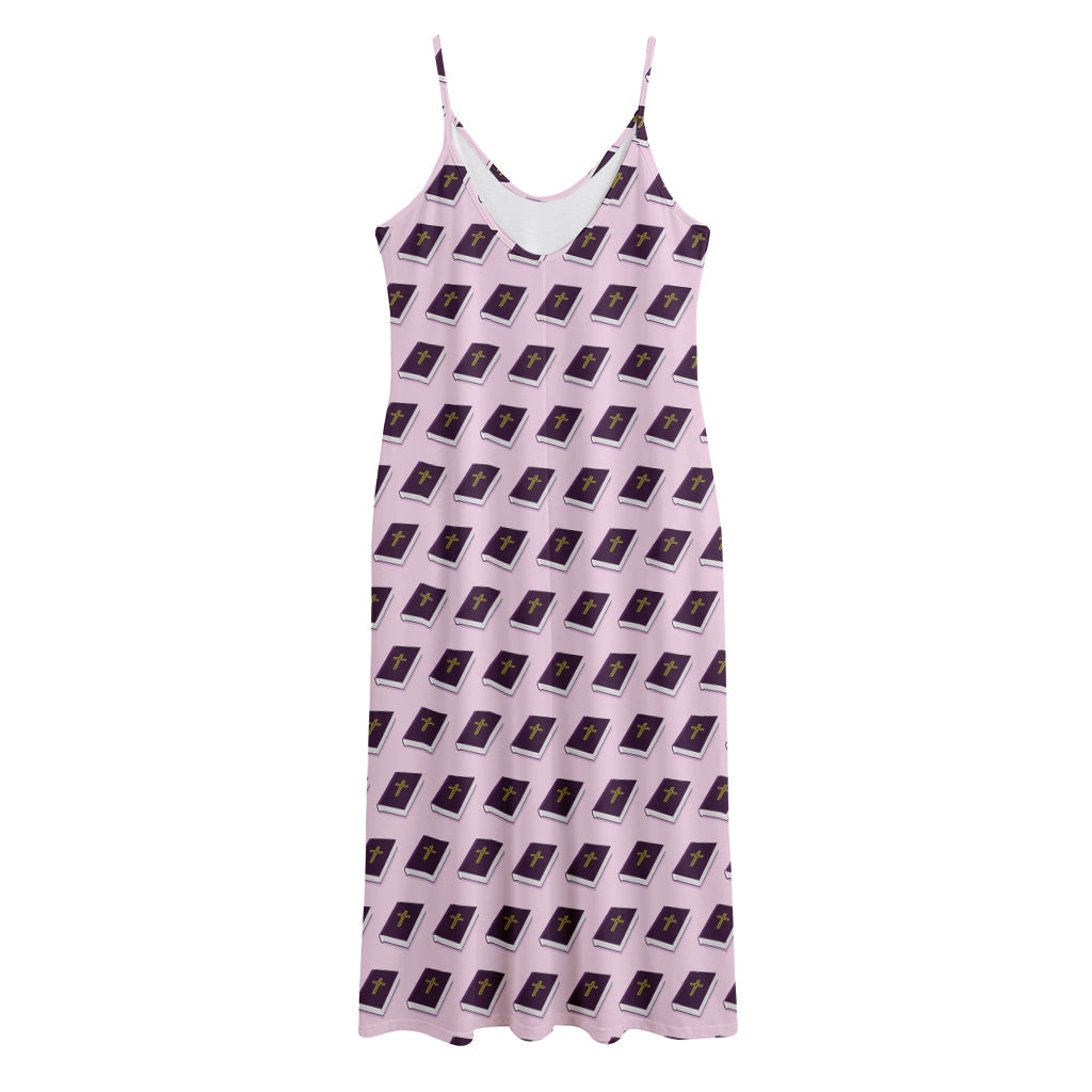 Purple Holy Bible Pattern Print Jersey Midi Cami Dress