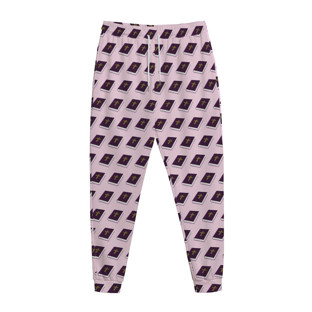 Purple Holy Bible Pattern Print Jogger Pants