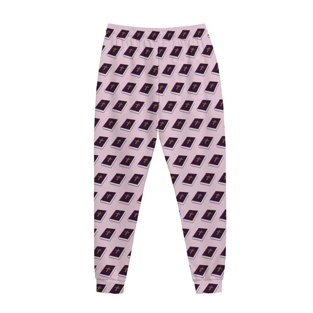 Purple Holy Bible Pattern Print Jogger Pants