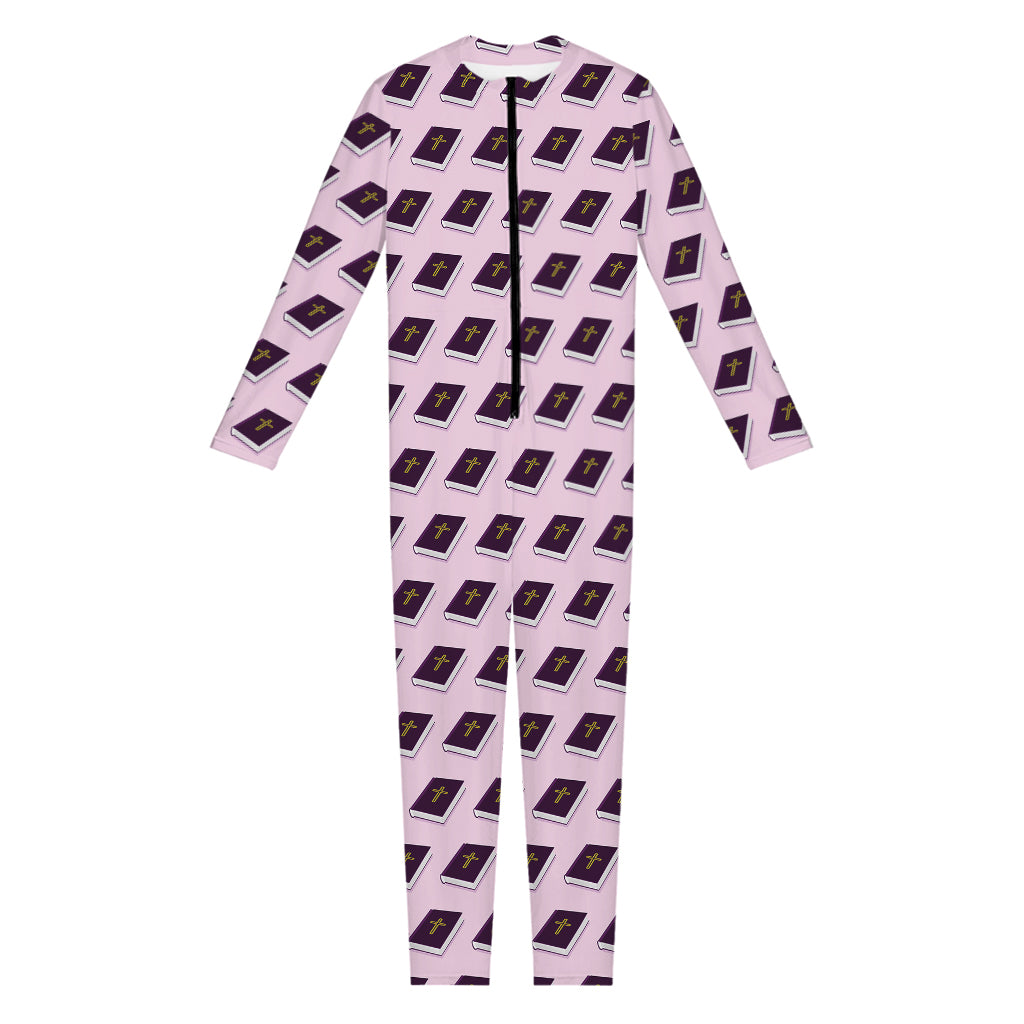 Purple Holy Bible Pattern Print Jumpsuit