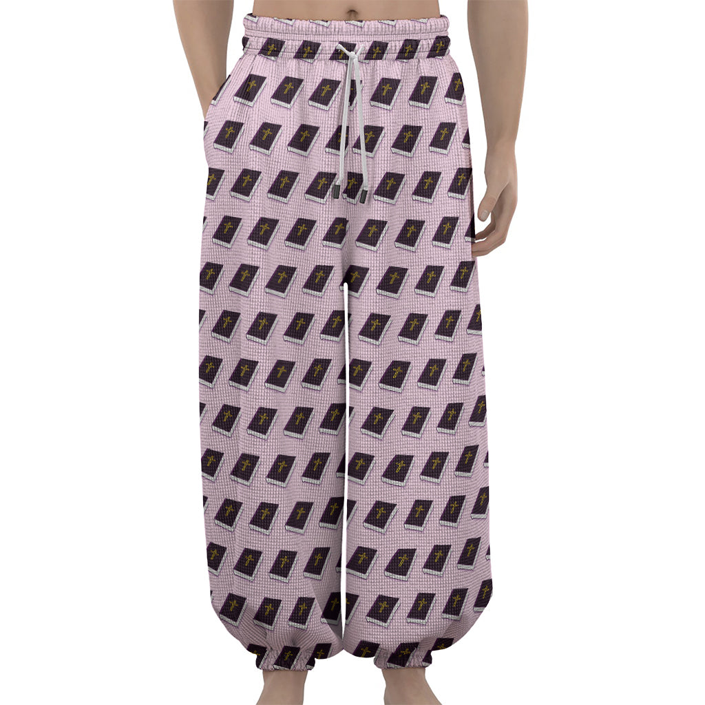 Purple Holy Bible Pattern Print Lantern Pants