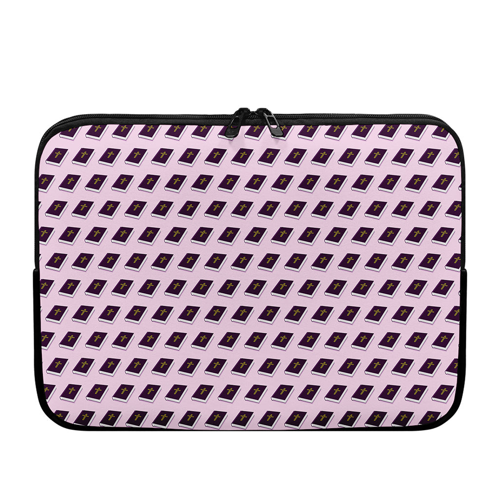Purple Holy Bible Pattern Print Laptop Sleeve