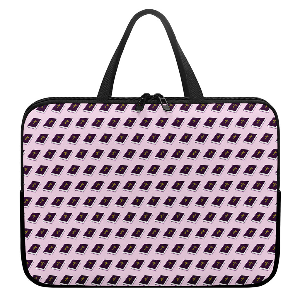 Purple Holy Bible Pattern Print Laptop Sleeve With Handle