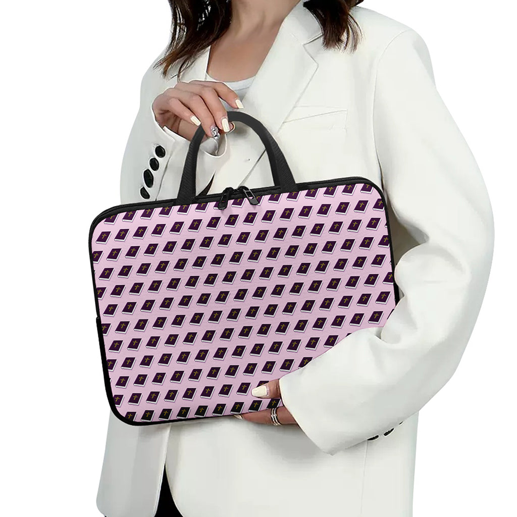 Purple Holy Bible Pattern Print Laptop Sleeve With Handle