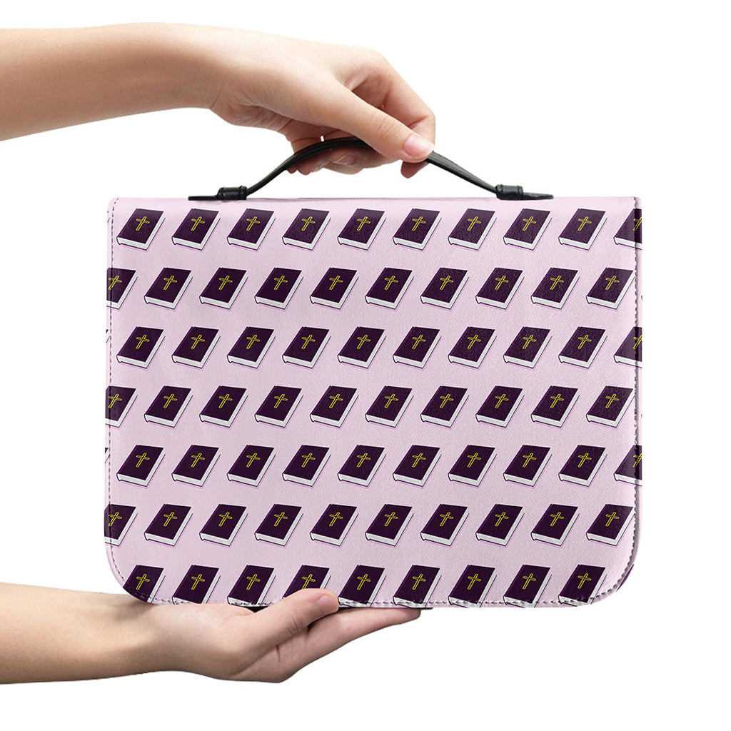 Purple Holy Bible Pattern Print Leather Bible Cover