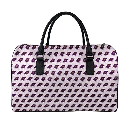 Purple Holy Bible Pattern Print Leather Duffle Bag