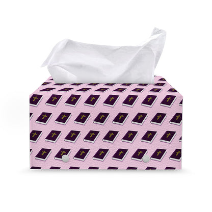 Purple Holy Bible Pattern Print Leather Tissue Box Cover
