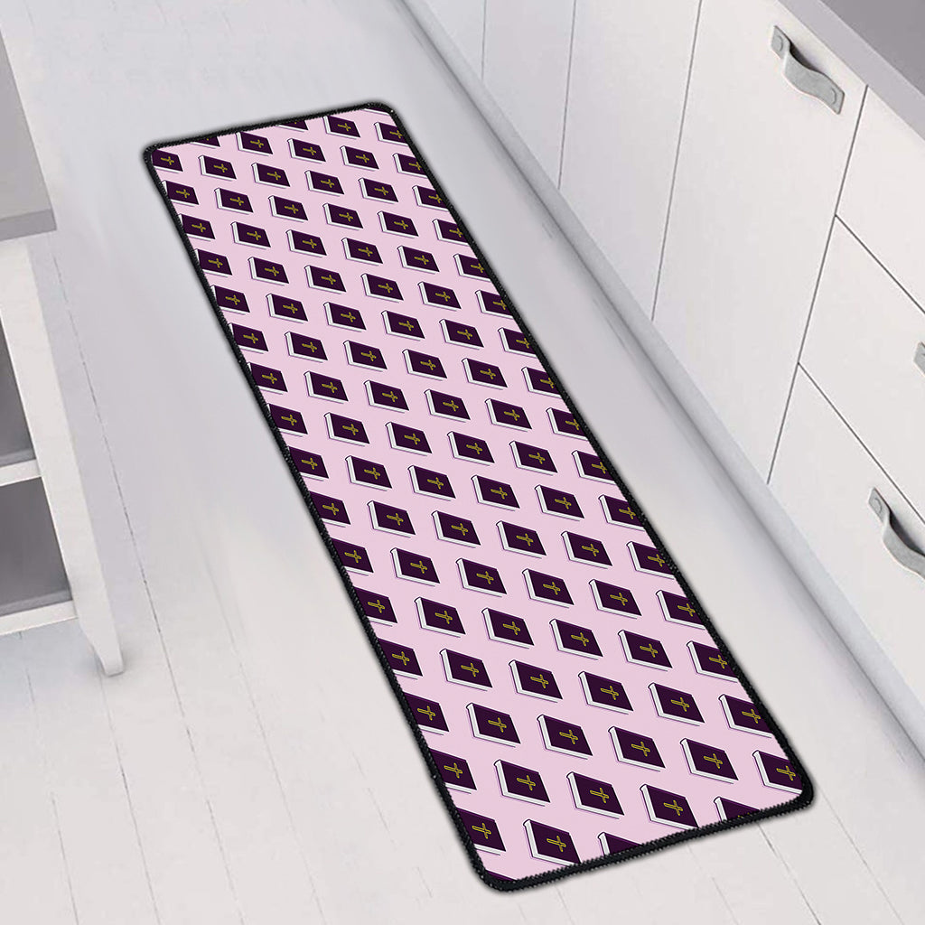 Purple Holy Bible Pattern Print Long Kitchen Mat
