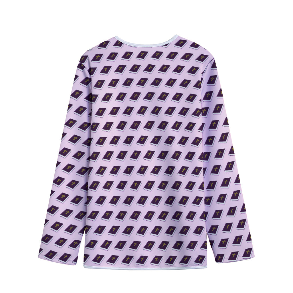 Purple Holy Bible Pattern Print Long Sleeve Short Coat