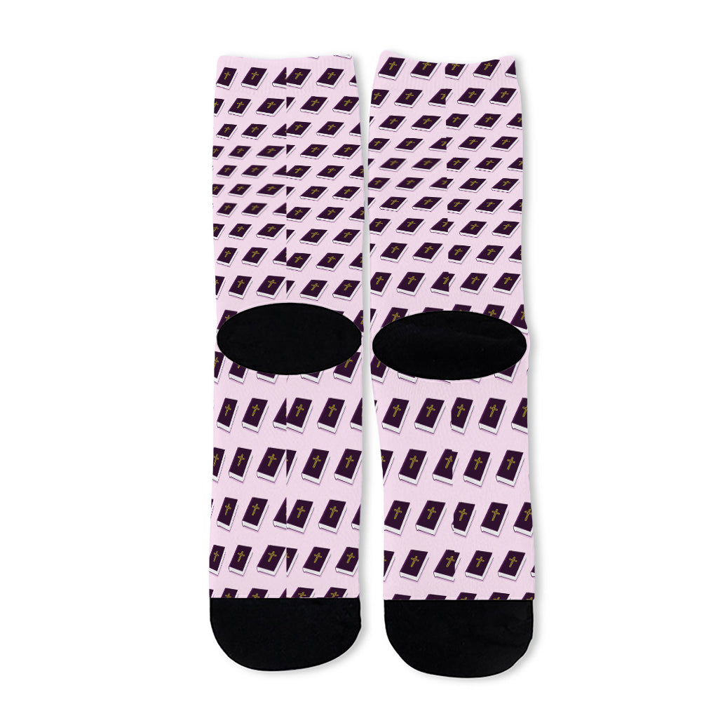 Purple Holy Bible Pattern Print Long Socks