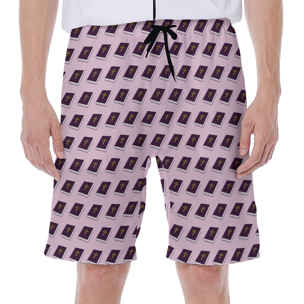 Purple Holy Bible Pattern Print Men's Beach Shorts