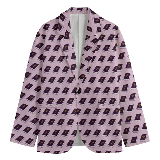 Purple Holy Bible Pattern Print Men's Blazer