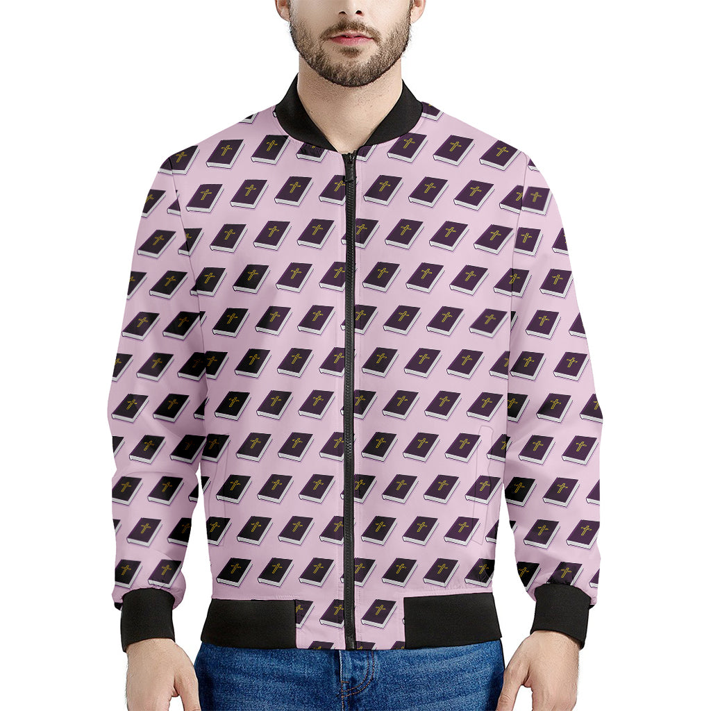 Purple Holy Bible Pattern Print Men's Bomber Jacket