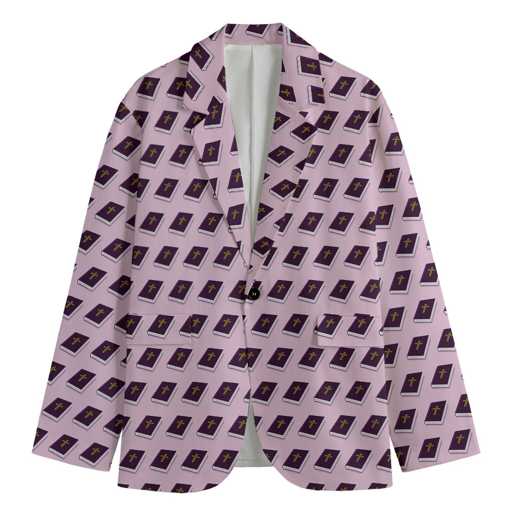 Purple Holy Bible Pattern Print Men's Cotton Blazer