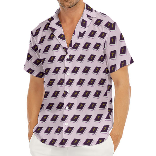 Purple Holy Bible Pattern Print Men's Deep V-Neck Shirt