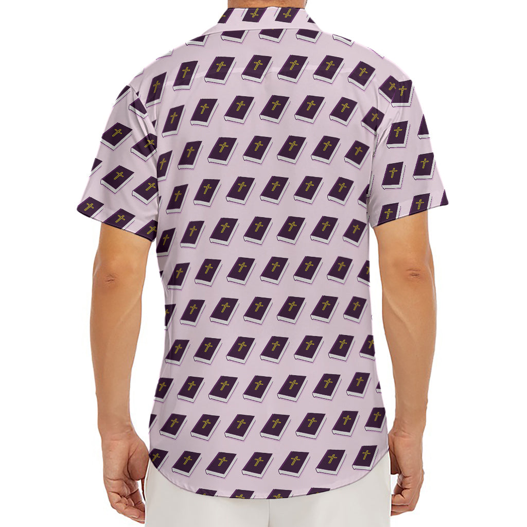 Purple Holy Bible Pattern Print Men's Deep V-Neck Shirt