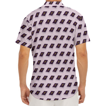 Purple Holy Bible Pattern Print Men's Deep V-Neck Shirt