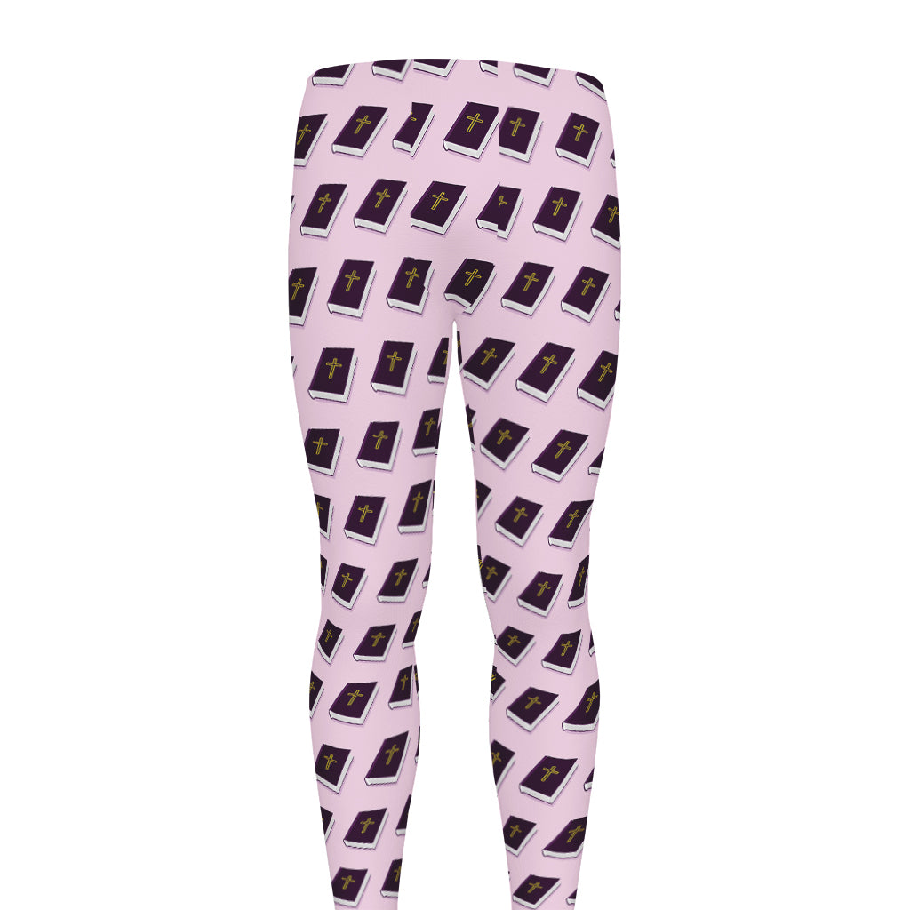 Purple Holy Bible Pattern Print Men's leggings