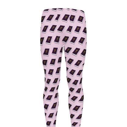 Purple Holy Bible Pattern Print Men's leggings