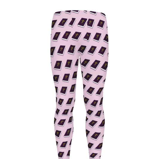 Purple Holy Bible Pattern Print Men's leggings